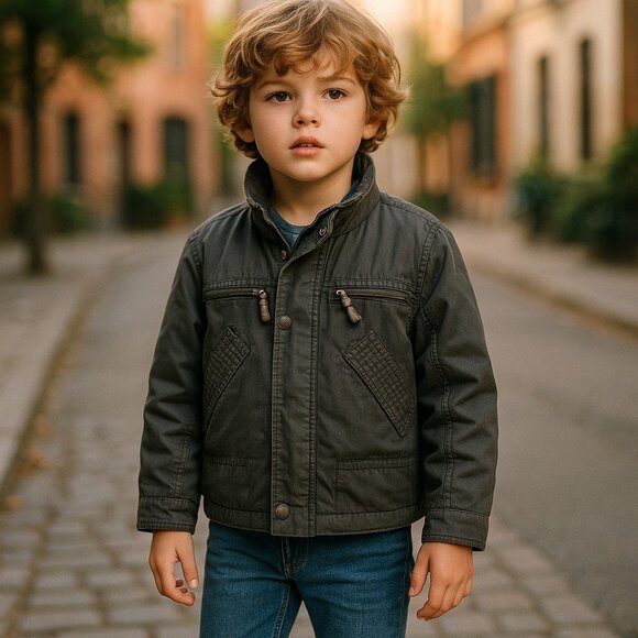 GAP KIDS Black Cargo Jacket Boys XS 4T 5T Barn Coat Plaid Lining Cotton - Picture 1 of 16
